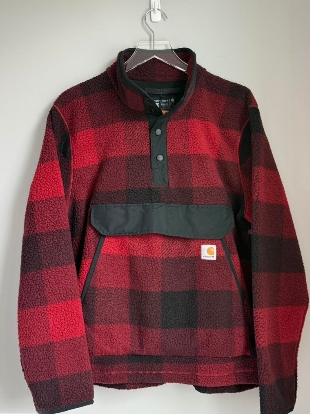 Mens Carhartt Red & Black Buffalo Plaid Sherpa Pullover Jacket XL